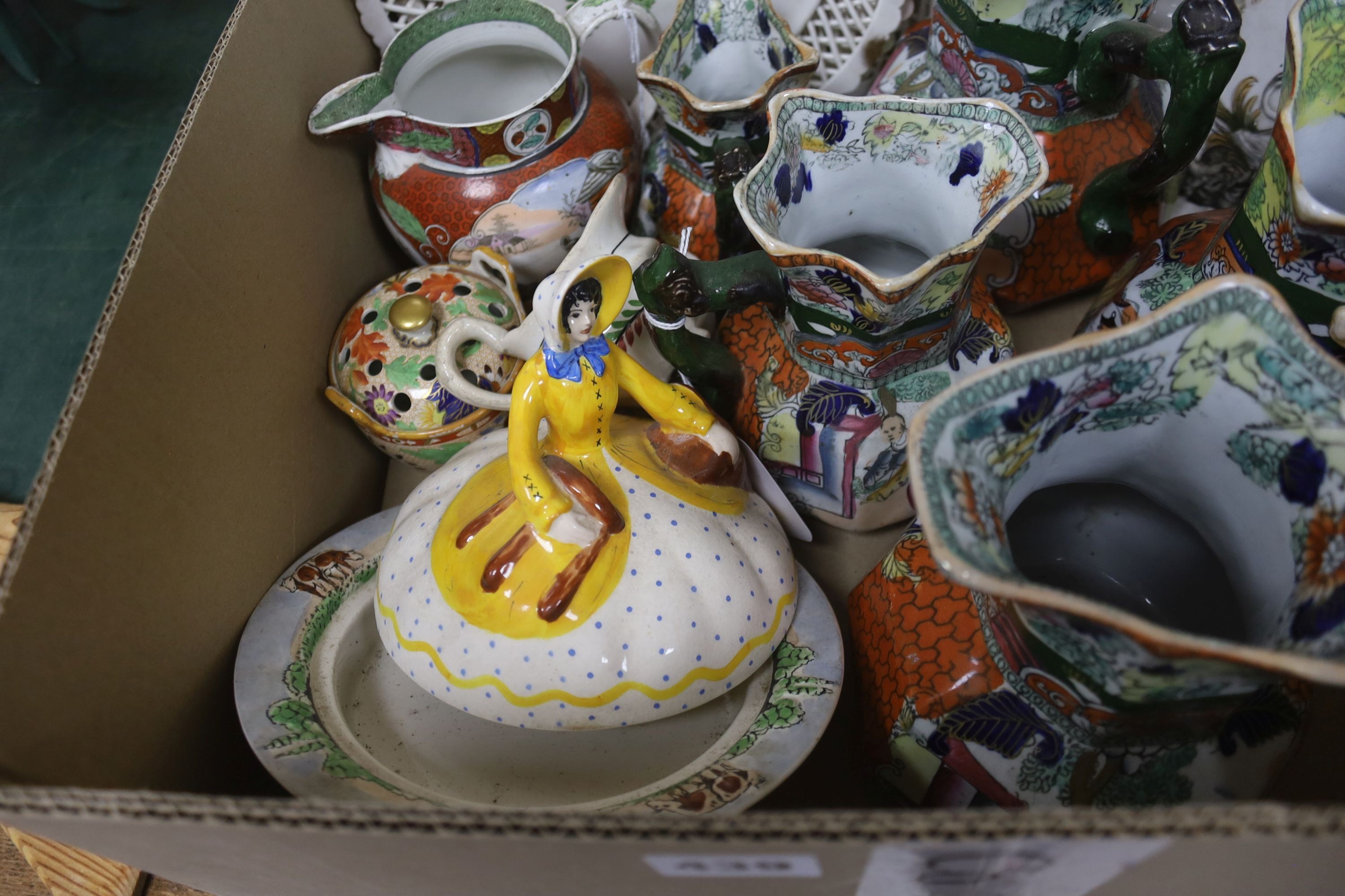 A set of five Mason's ironstone graduated jugs, c.1840 and mixed 19th century and later ceramics